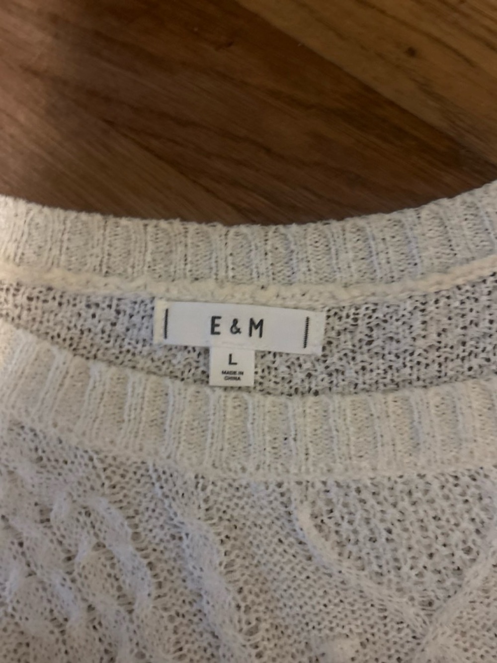 E & M Cream Cable Knit Crewneck Sweater